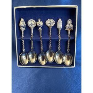 Blue Delft Porcelain Top Dutch Holland Souvenir Spoons Collection